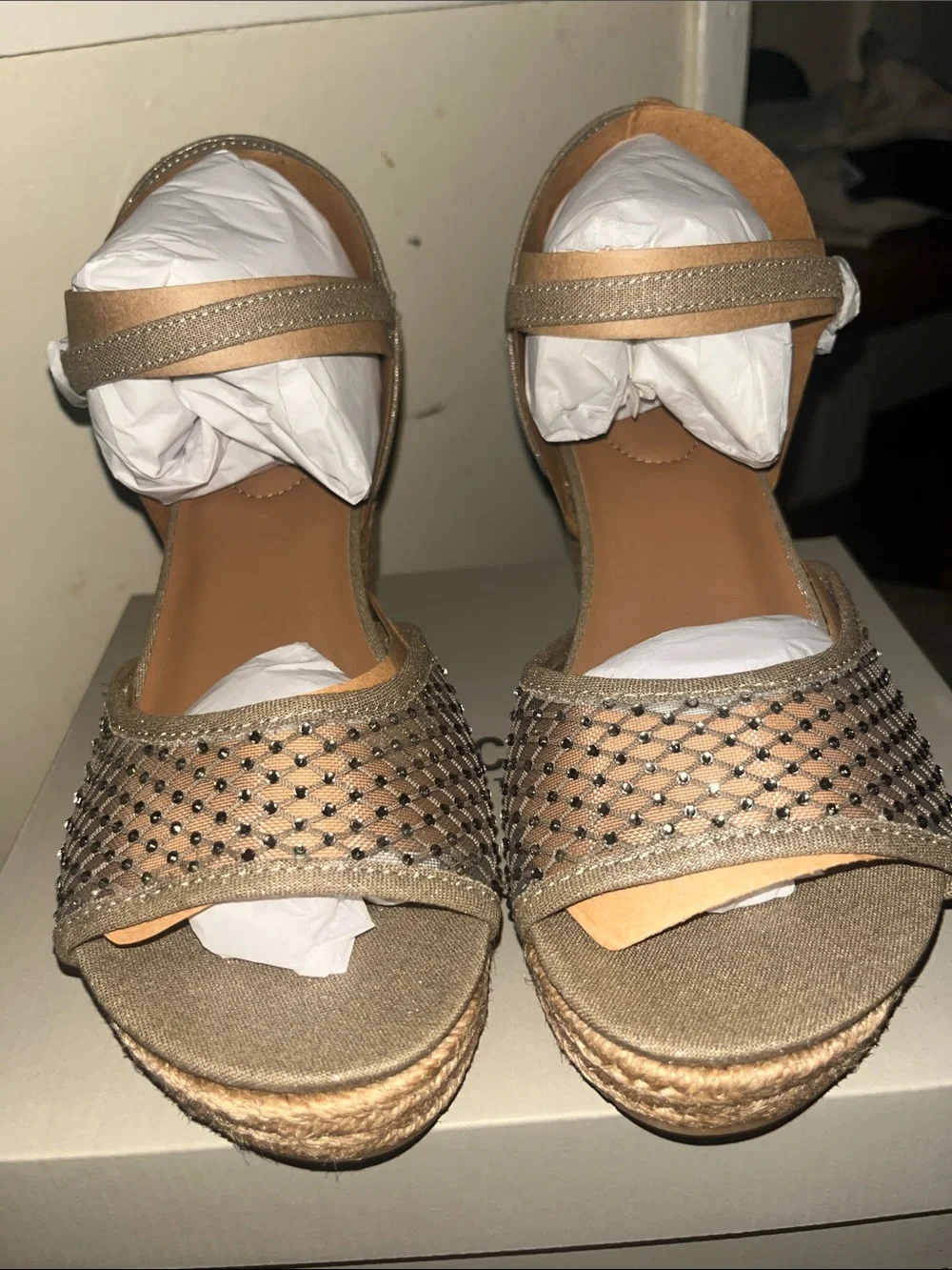 Kenneth Cole Reaction Metallic Tan Espadrille Wedge Sandals